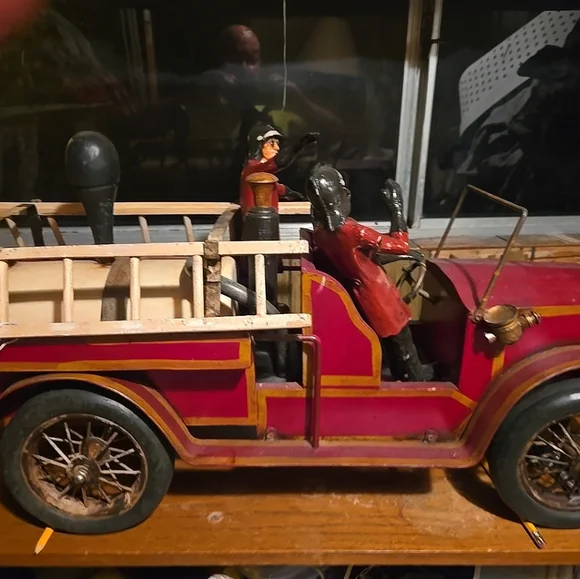 Vintage Fire Truck Toy with Firefighters